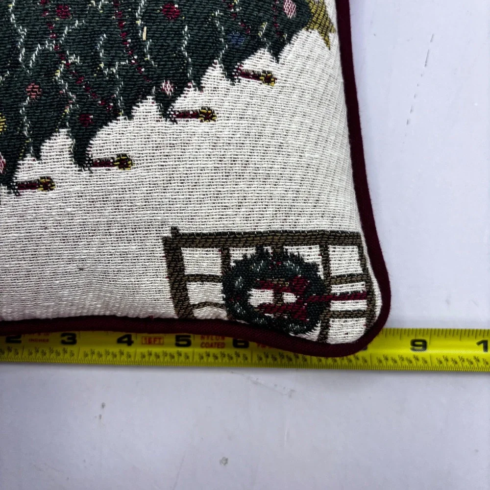 Christmas Tree Woven Tapestry Throw Pillow Burgundy Holiday Decor 8 Inch